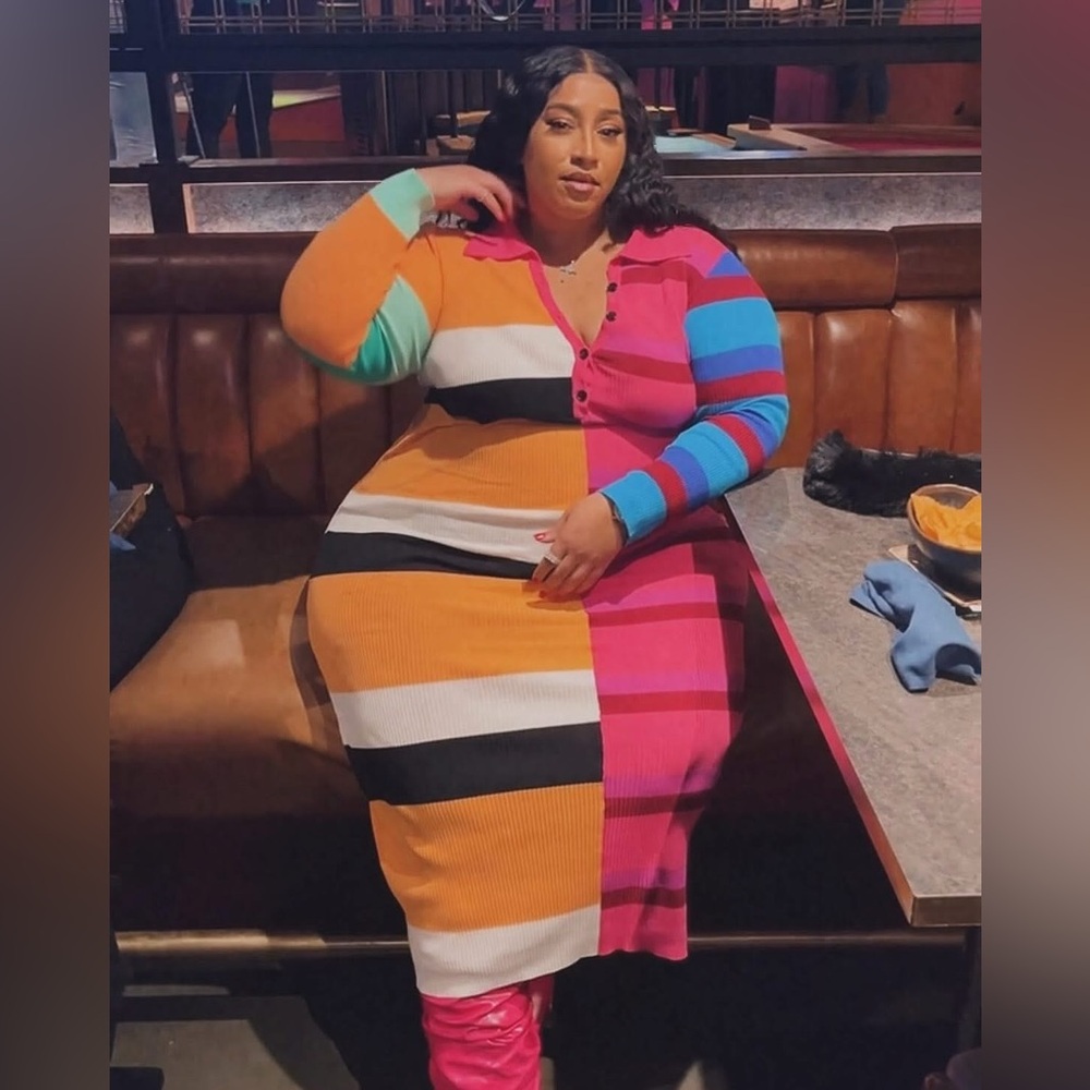Fashion Nova Peri Colorful Button Up Striped Knit Long Sleeve Maxi Dress Sz 1XL - Picture 11 of 17
